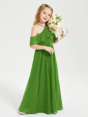 Off the Shoulder Long Junior Bridesmaid Dresses Moss
