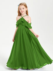 Off the Shoulder Long Junior Bridesmaid Dresses Moss