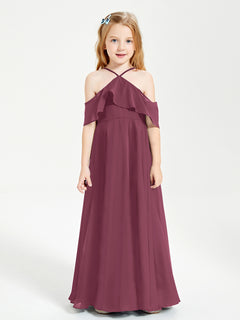 Off the Shoulder Long Junior Bridesmaid Dresses Mulberry