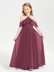 Off the Shoulder Long Junior Bridesmaid Dresses Mulberry