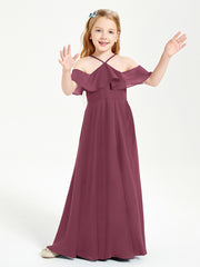 Off the Shoulder Long Junior Bridesmaid Dresses Mulberry