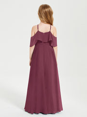 Off the Shoulder Long Junior Bridesmaid Dresses Mulberry