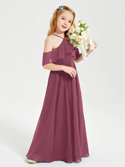 Off the Shoulder Long Junior Bridesmaid Dresses Mulberry