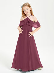Off the Shoulder Long Junior Bridesmaid Dresses Mulberry