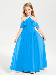 Off the Shoulder Long Junior Bridesmaid Dresses Ocean Blue