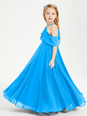 Off the Shoulder Long Junior Bridesmaid Dresses Ocean Blue