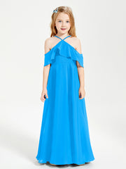 Off the Shoulder Long Junior Bridesmaid Dresses Ocean Blue