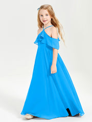 Off the Shoulder Long Junior Bridesmaid Dresses Ocean Blue