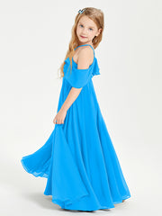 Off the Shoulder Long Junior Bridesmaid Dresses Ocean Blue