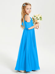 Off the Shoulder Long Junior Bridesmaid Dresses Ocean Blue