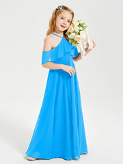 Off the Shoulder Long Junior Bridesmaid Dresses Ocean Blue