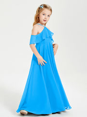 Off the Shoulder Long Junior Bridesmaid Dresses Ocean Blue