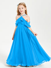 Off the Shoulder Long Junior Bridesmaid Dresses Ocean Blue