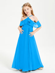 Off the Shoulder Long Junior Bridesmaid Dresses Ocean Blue