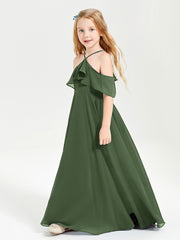 Off the Shoulder Long Junior Bridesmaid Dresses Olive Green