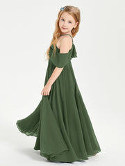 Off the Shoulder Long Junior Bridesmaid Dresses Olive Green