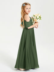 Off the Shoulder Long Junior Bridesmaid Dresses Olive Green