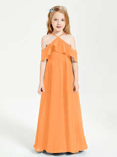 Off the Shoulder Long Junior Bridesmaid Dresses Orange