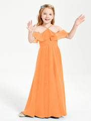 Off the Shoulder Long Junior Bridesmaid Dresses Orange