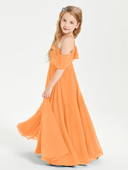 Off the Shoulder Long Junior Bridesmaid Dresses Orange