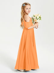 Off the Shoulder Long Junior Bridesmaid Dresses Orange