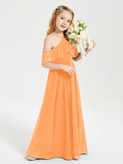 Off the Shoulder Long Junior Bridesmaid Dresses Orange