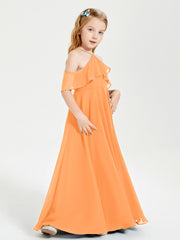 Off the Shoulder Long Junior Bridesmaid Dresses Orange