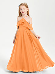 Off the Shoulder Long Junior Bridesmaid Dresses Orange