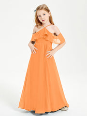 Off the Shoulder Long Junior Bridesmaid Dresses Orange