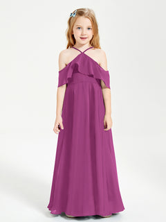 Off the Shoulder Long Junior Bridesmaid Dresses Orchid