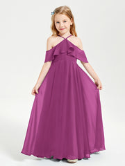 Off the Shoulder Long Junior Bridesmaid Dresses Orchid