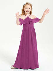 Off the Shoulder Long Junior Bridesmaid Dresses Orchid