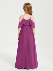 Off the Shoulder Long Junior Bridesmaid Dresses Orchid