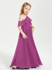 Off the Shoulder Long Junior Bridesmaid Dresses Orchid