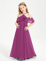 Off the Shoulder Long Junior Bridesmaid Dresses Orchid