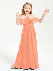 Off the Shoulder Long Junior Bridesmaid Dresses Papaya