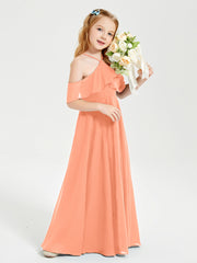 Off the Shoulder Long Junior Bridesmaid Dresses Papaya