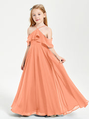 Off the Shoulder Long Junior Bridesmaid Dresses Papaya