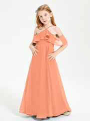 Off the Shoulder Long Junior Bridesmaid Dresses Papaya