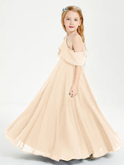 Off the Shoulder Long Junior Bridesmaid Dresses Peach