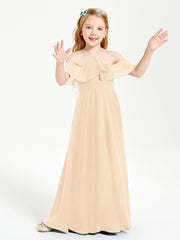 Off the Shoulder Long Junior Bridesmaid Dresses Peach
