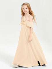 Off the Shoulder Long Junior Bridesmaid Dresses Peach