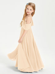 Off the Shoulder Long Junior Bridesmaid Dresses Peach