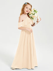 Off the Shoulder Long Junior Bridesmaid Dresses Peach