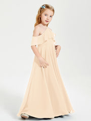 Off the Shoulder Long Junior Bridesmaid Dresses Peach