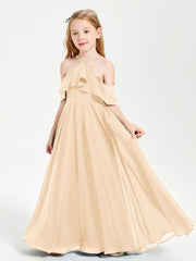 Off the Shoulder Long Junior Bridesmaid Dresses Peach