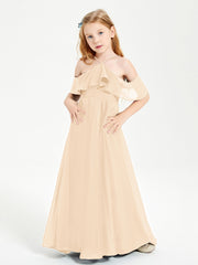 Off the Shoulder Long Junior Bridesmaid Dresses Peach