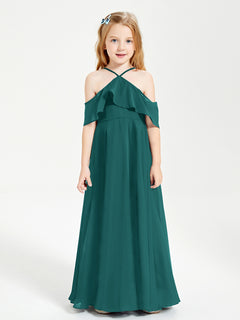 Off the Shoulder Long Junior Bridesmaid Dresses Peacock