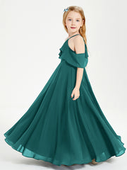 Off the Shoulder Long Junior Bridesmaid Dresses Peacock