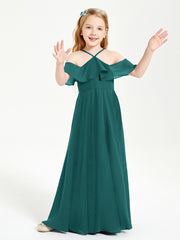 Off the Shoulder Long Junior Bridesmaid Dresses Peacock